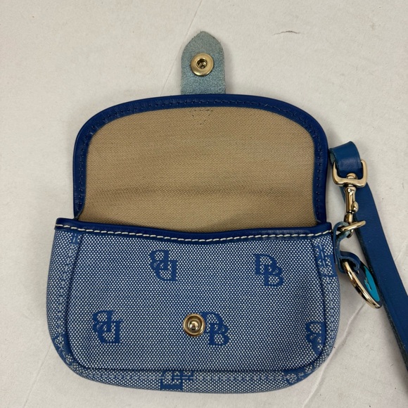 Dooney & Bourke‎ Blue Logo Canvas Leather Trim Wristlet Wallet Small Pouch